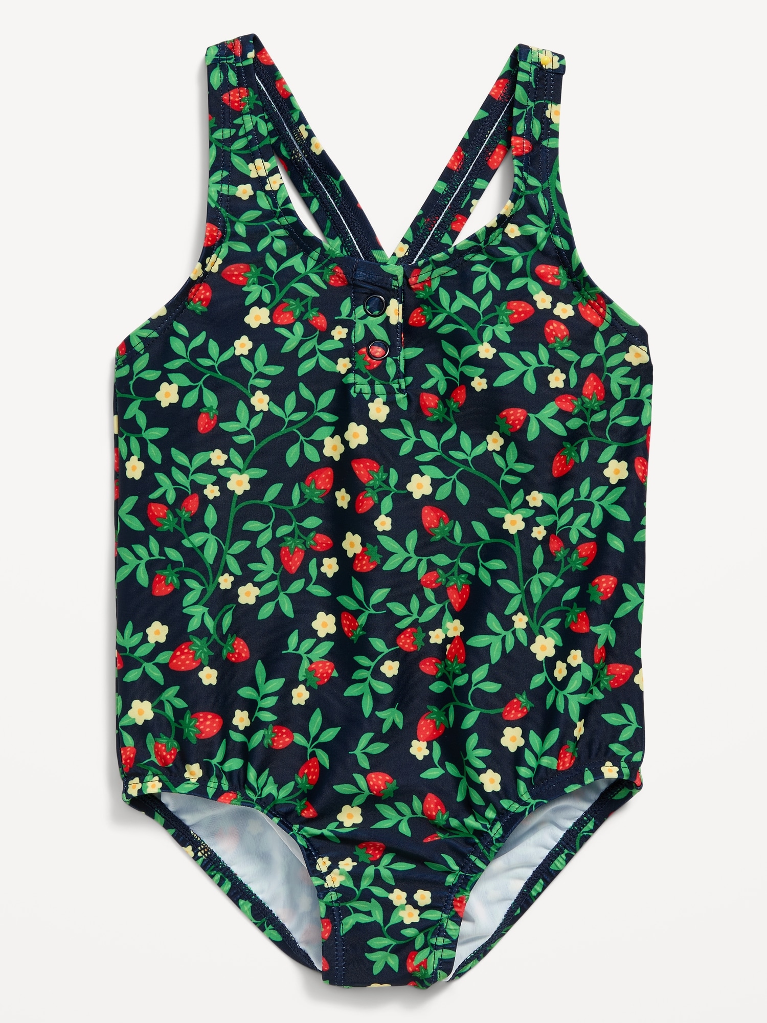 Old Navy Printed One-Piece Henley Swimsuit for Toddler & Baby red. 1