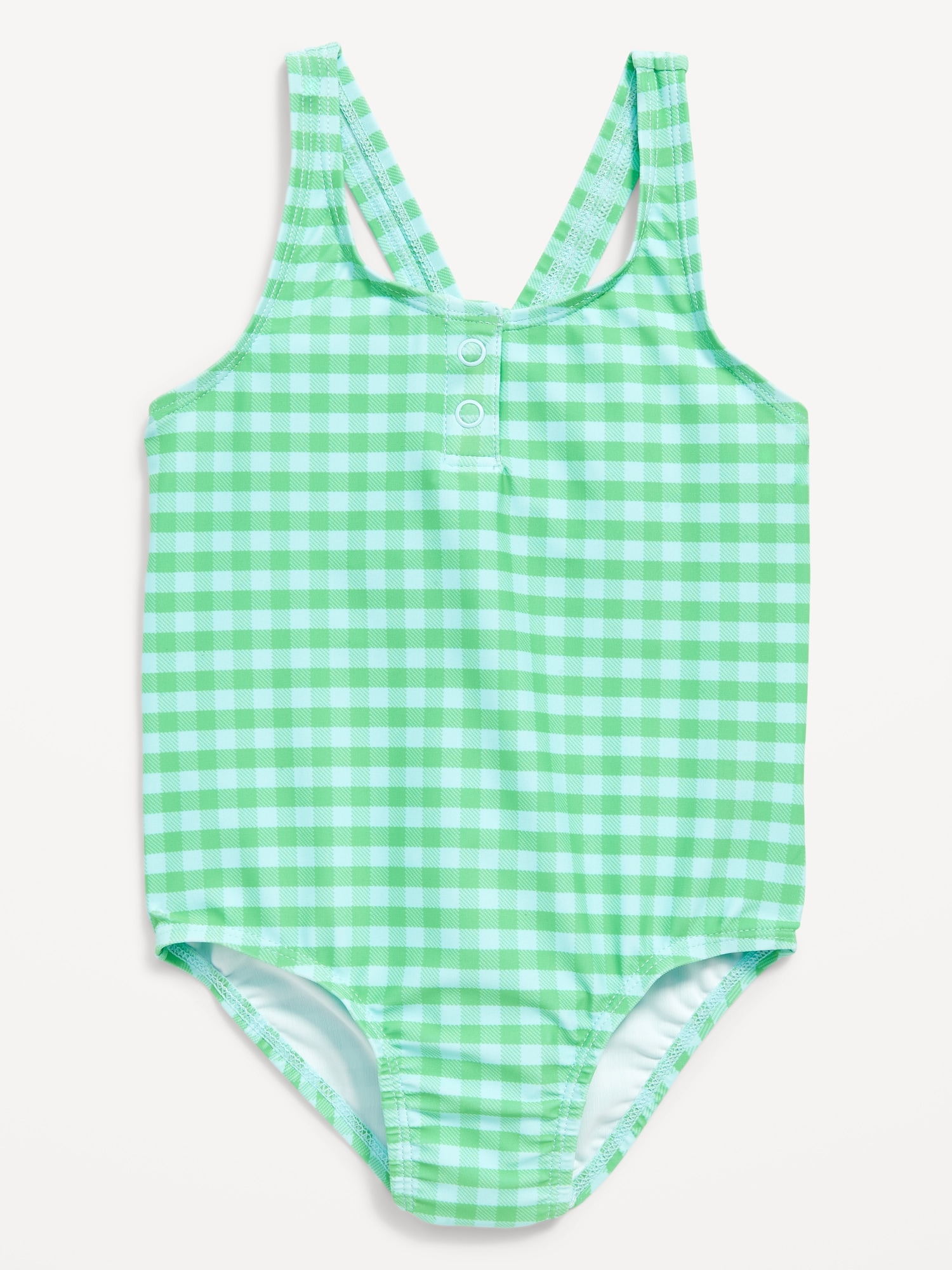 Old Navy Printed One-Piece Henley Swimsuit for Toddler & Baby green. 1