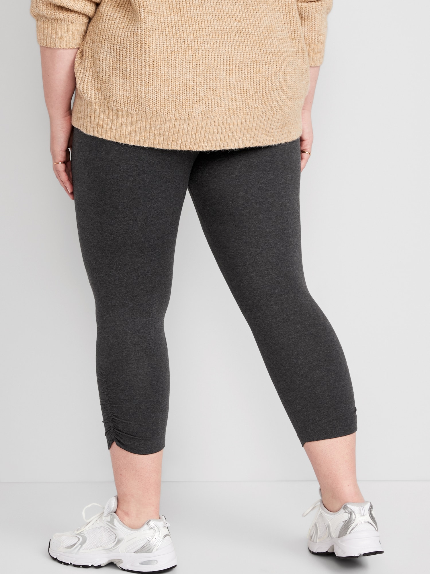 High-Waisted Heathered Cropped Ruched Leggings for Women | Old Navy