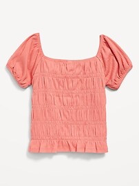 View large product image 3 of 3. Puckered-Jacquard Knit Smocked Top for Girls