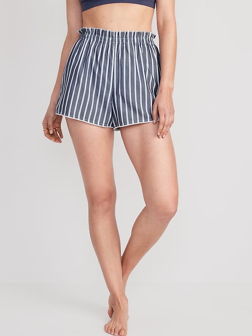 Image number 1 showing, High-Waisted Printed Smocked Pajama Shorts -- 3-inch inseam