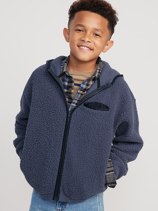 View large product image 1 of 3. Sherpa Zip-Front Hooded Jacket for Boys