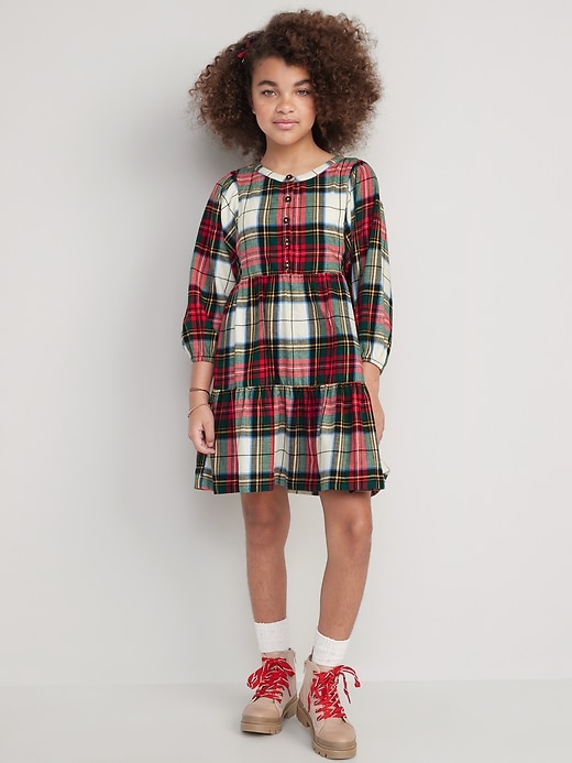 View large product image 1 of 3. Long-Sleeve Button-Front Plaid Swing Dress for Girls