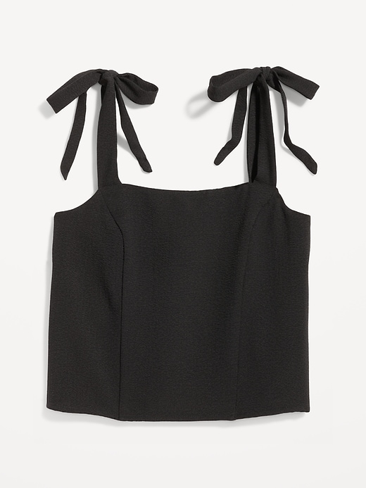 Image number 4 showing, Fitted Tie-Shoulder Cropped Dobby Corset Cami Top