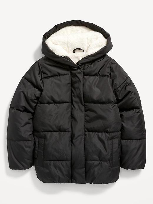 View large product image 2 of 2. Sherpa-Lined Hooded Puffer Jacket for Girls