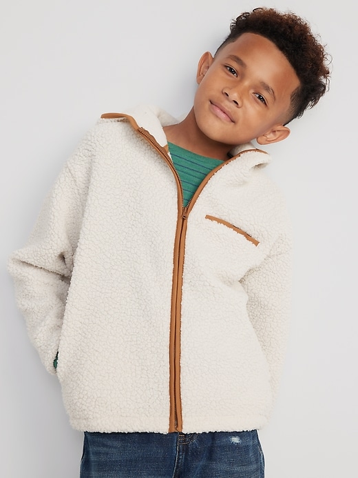 View large product image 1 of 3. Sherpa Zip-Front Hooded Jacket for Boys