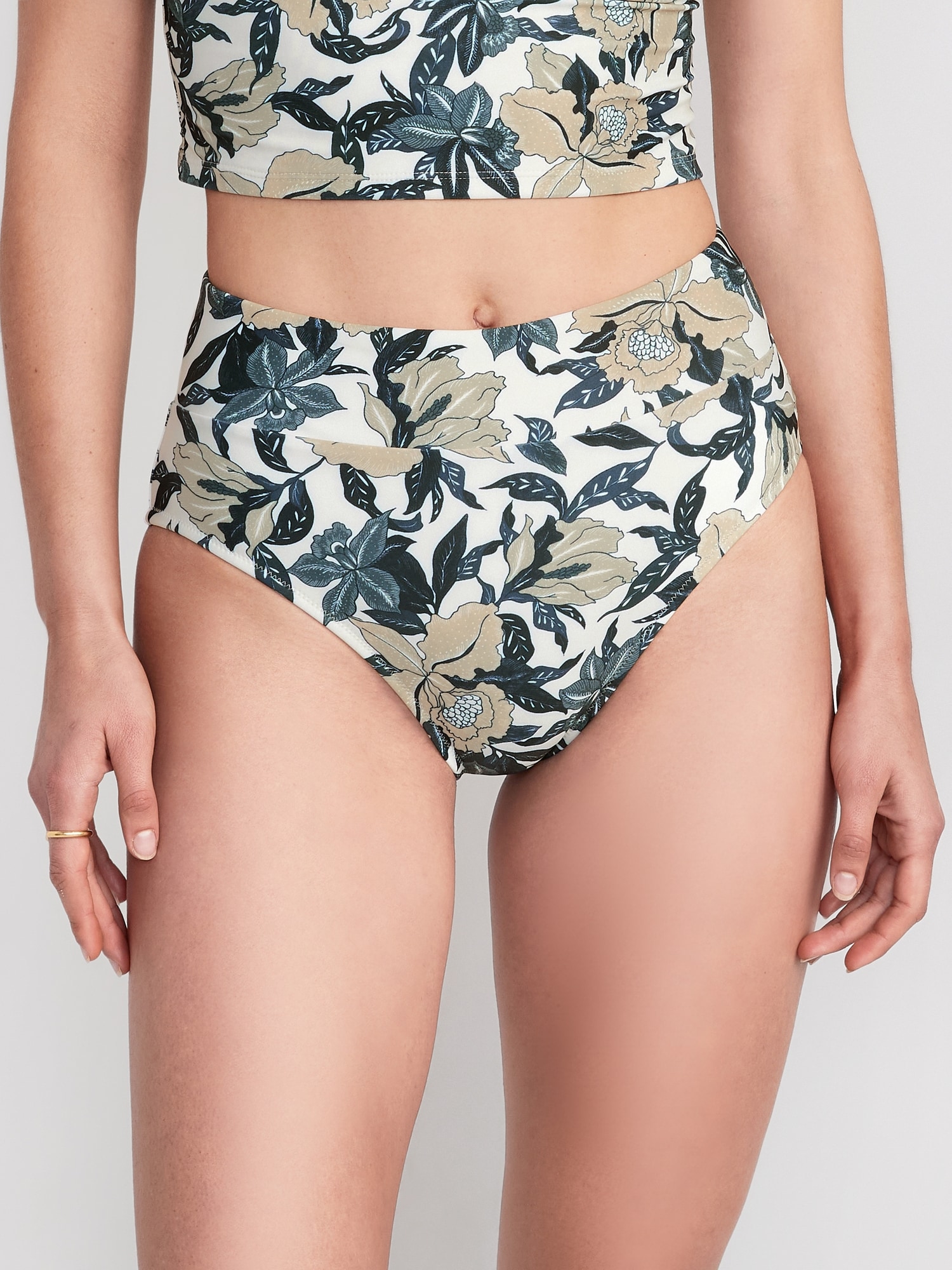Matching High-Waisted Printed Banded Bikini Swim Bottoms