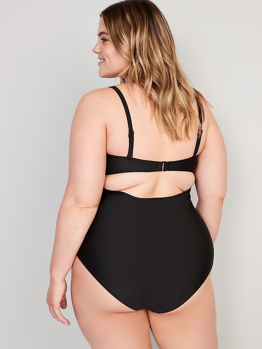 Image number 8 showing, Tie-Front Keyhole Bandeau-Style One-Piece Swimsuit