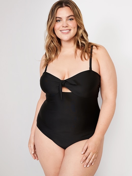 Image number 7 showing, Tie-Front Keyhole Bandeau-Style One-Piece Swimsuit