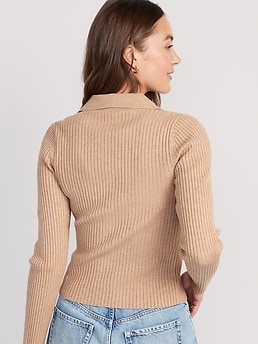 High collar ribbed knit sweater - Women