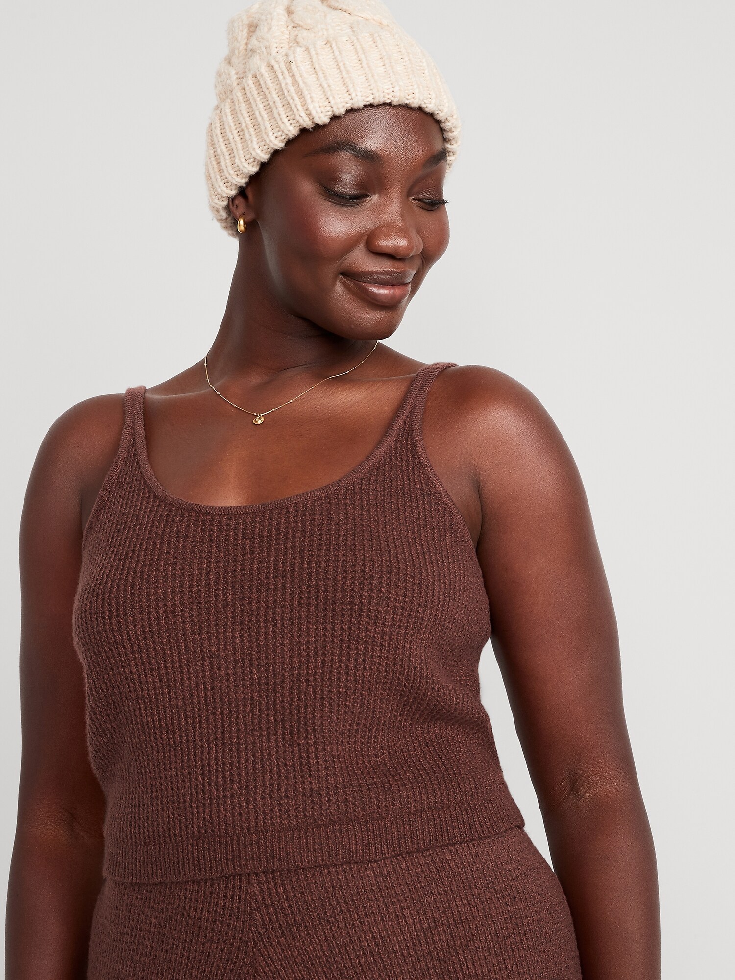 Cropped Waffle Knit Lounge Cami Tank Top Old Navy 0132