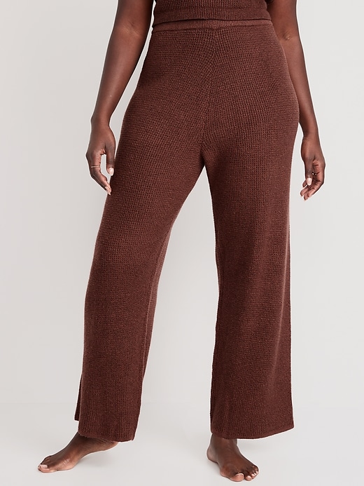 Image number 5 showing, High-Waisted Slouchy Waffle-Knit Wide-Leg Lounge Sweatpants