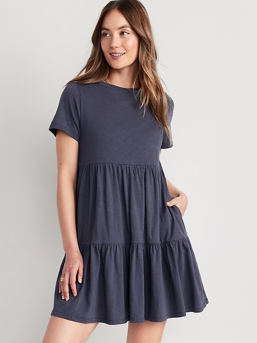 Image number 1 showing, EveryWear Slub-Knit Tiered Mini T-Shirt Swing Dress for Women
