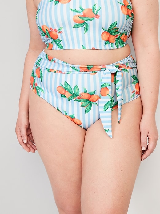 Image number 7 showing, Matching High-Waisted Tie-Waist Bikini Swim Bottoms