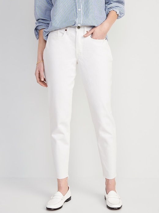 Image number 1 showing, High-Waisted OG Straight White-Wash Cut-Off Ankle Jeans