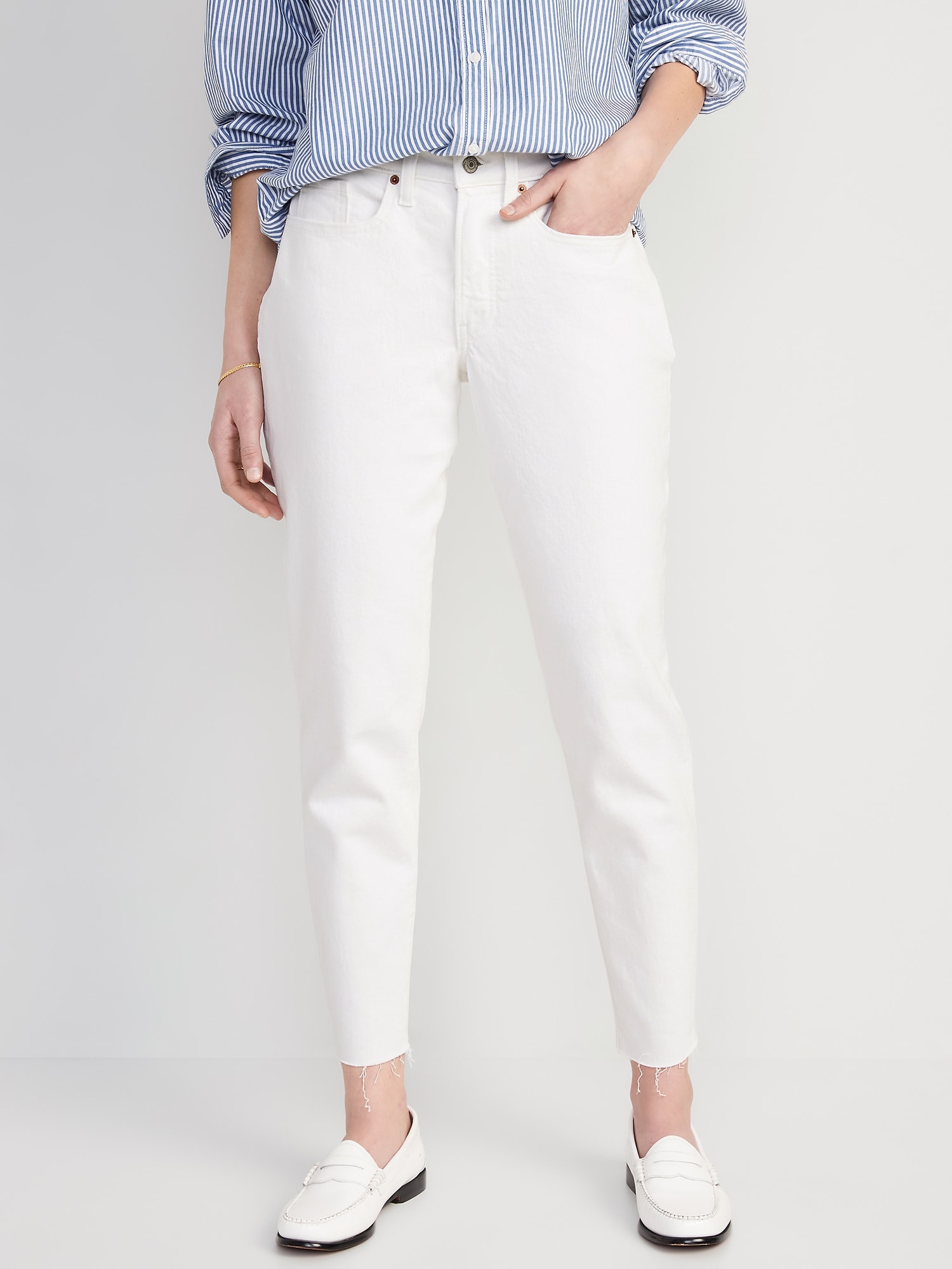 High-Waisted Straight White-Wash Cut-Off Ankle Jeans for Women | Old Navy