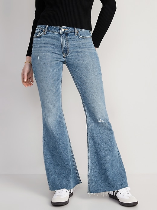 Image number 1 showing, Mid-Rise Cut-Off Super-Flare Jeans