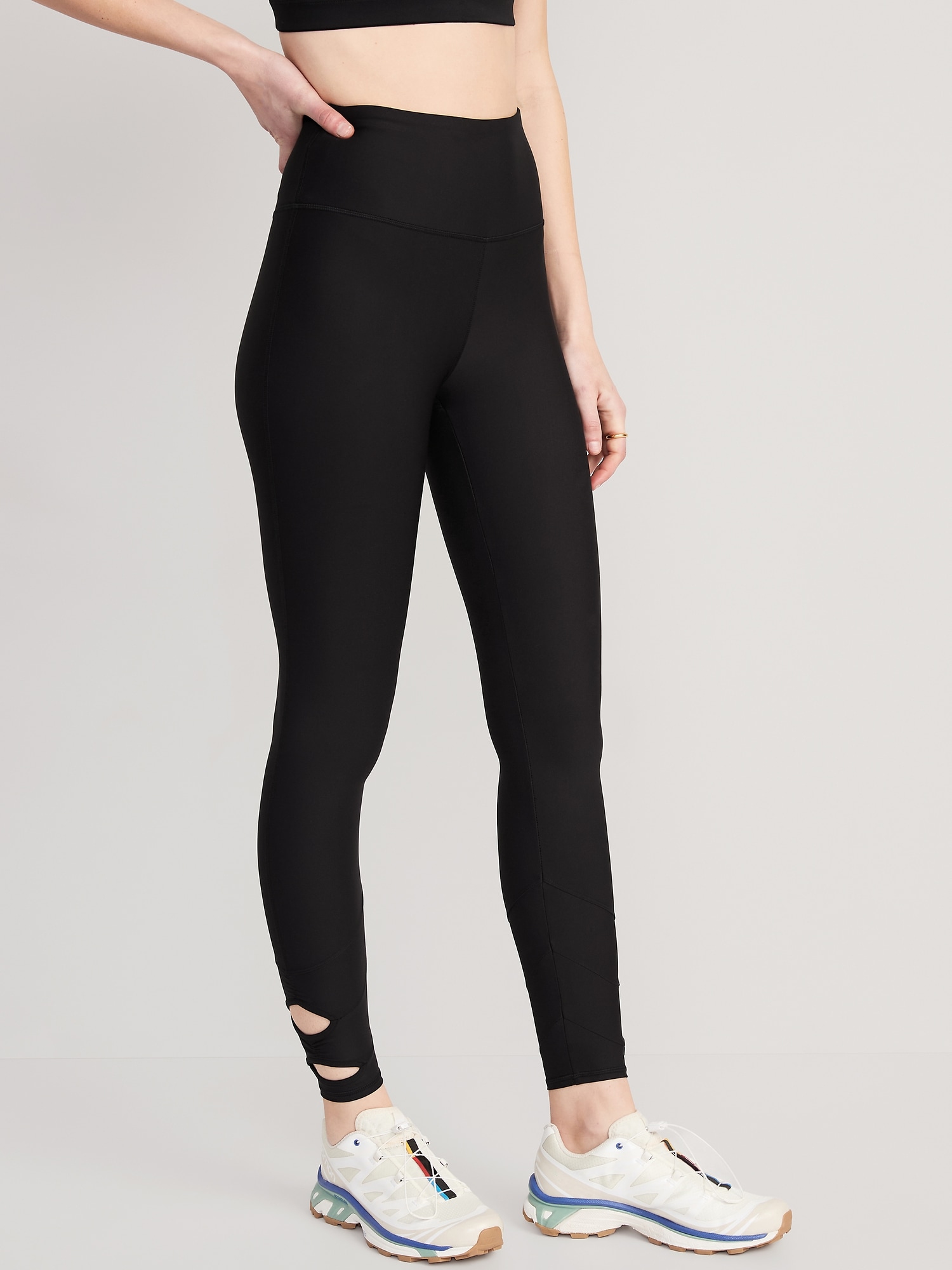 Old Navy High-Waisted PowerSoft 7/8-Length Side-Cutout Leggings for Women black. 1