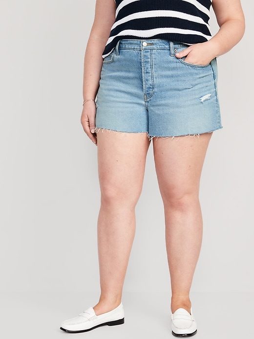 Image number 7 showing, Higher High-Waisted Button-Fly Sky-Hi A-Line Cut-Off Jean Shorts -- 3-inch inseam