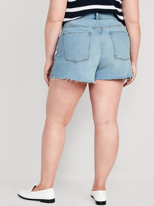 Image number 8 showing, Higher High-Waisted Button-Fly Sky-Hi A-Line Cut-Off Jean Shorts -- 3-inch inseam