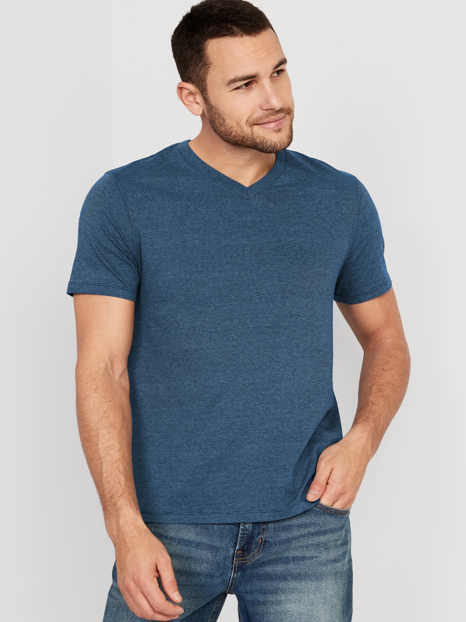 Old Navy Soft-Washed Micro-Stripe V-Neck T-Shirt for Men blue. 1