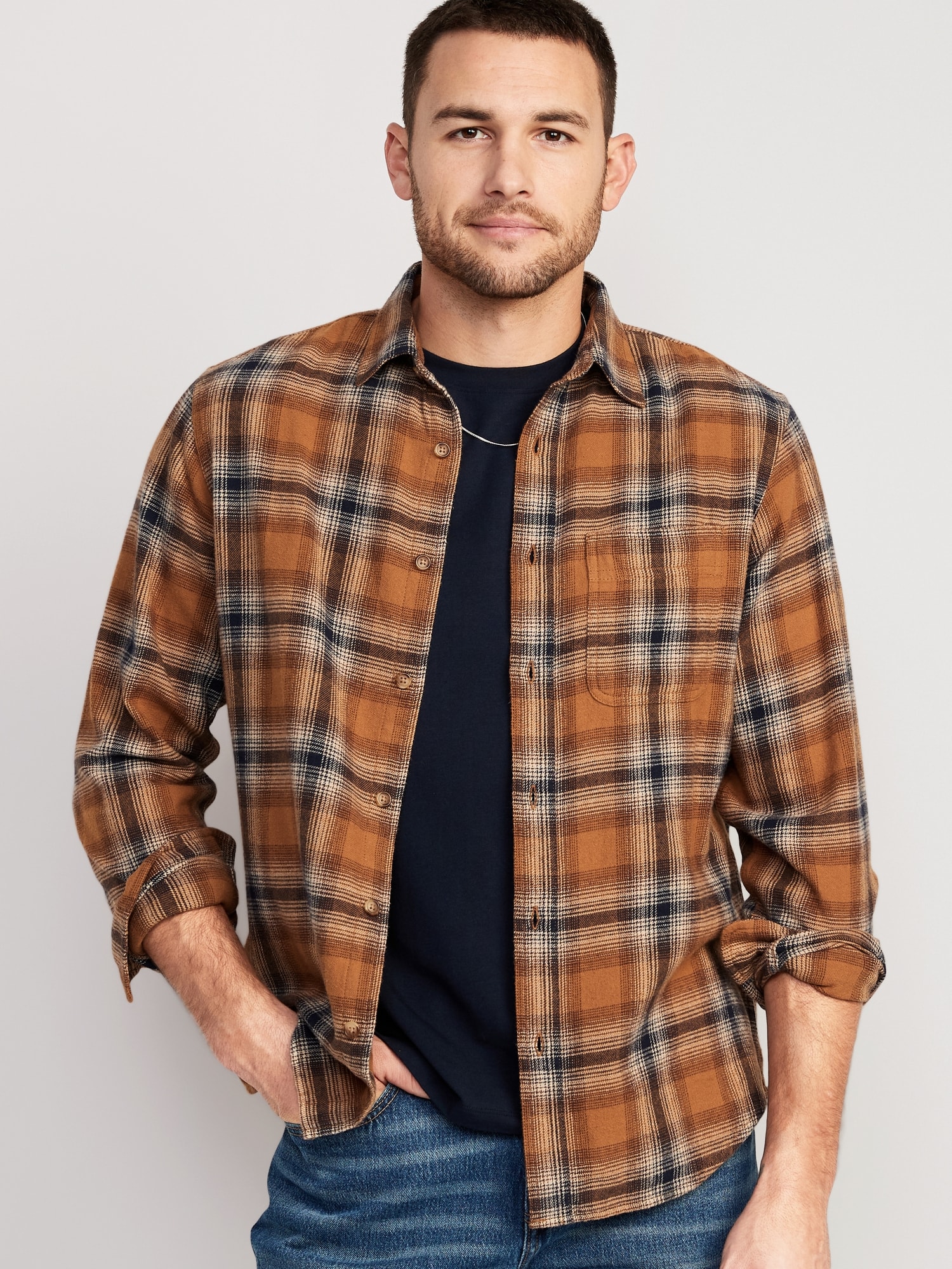Old Navy Plaid Double-Brushed Flannel Shirt for Men multi. 1