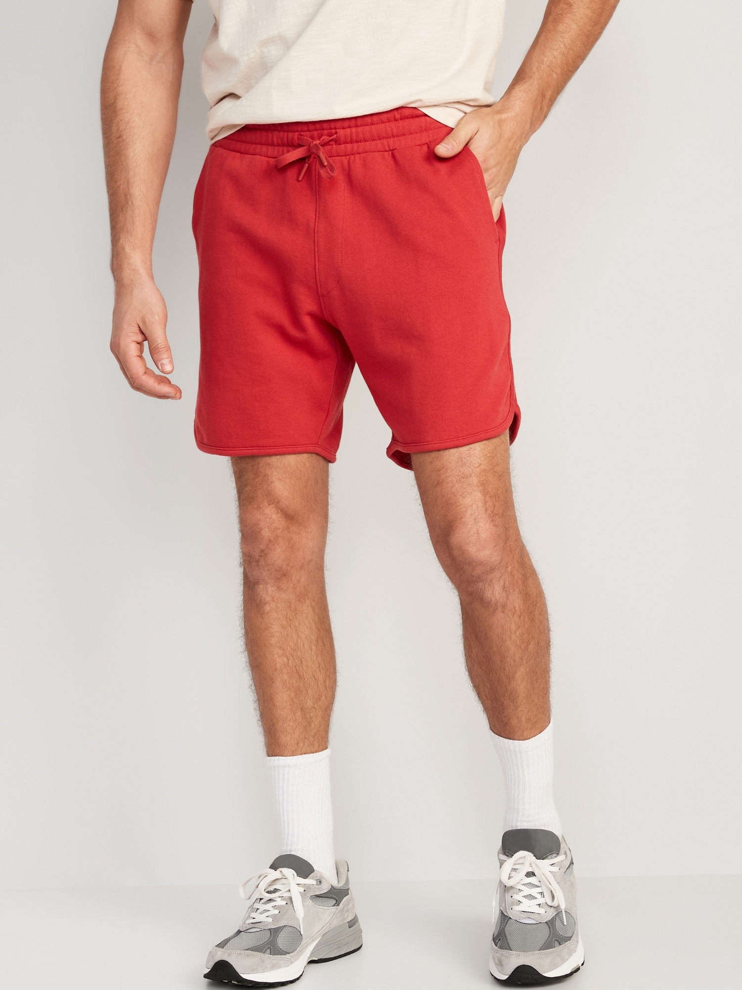 Old Navy French Terry Dolphin-Hem Sweat Shorts for Men -- 7-inch inseam red. 1