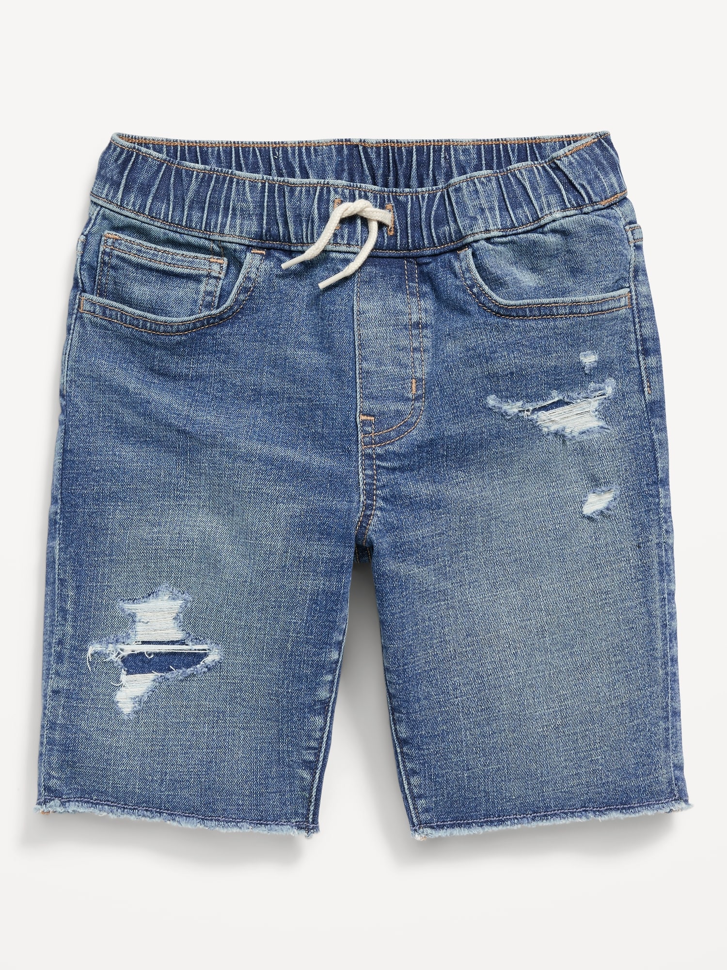 Old Navy 360° Stretch Ripped Pull-On Jean Shorts for Boys (At Knee) blue. 1