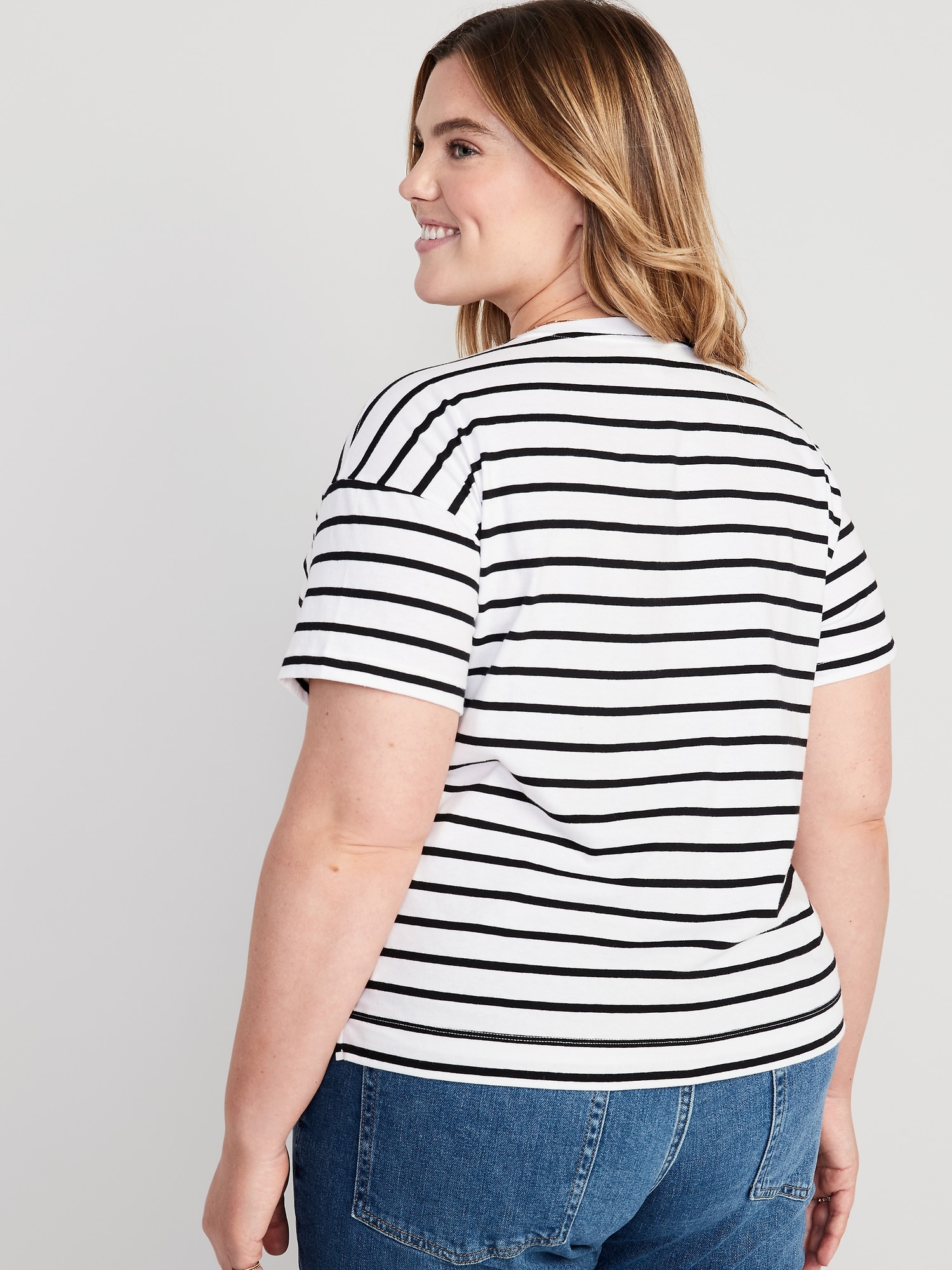 Vintage Striped Drop Shoulder T-Shirt for Women