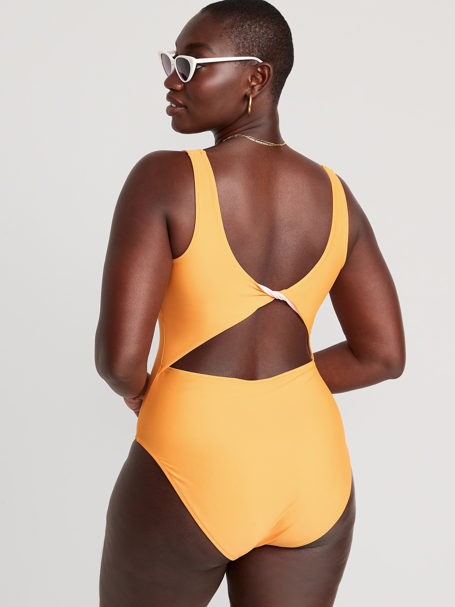 Matching Twist-Back Cutout One-Piece Swimsuit