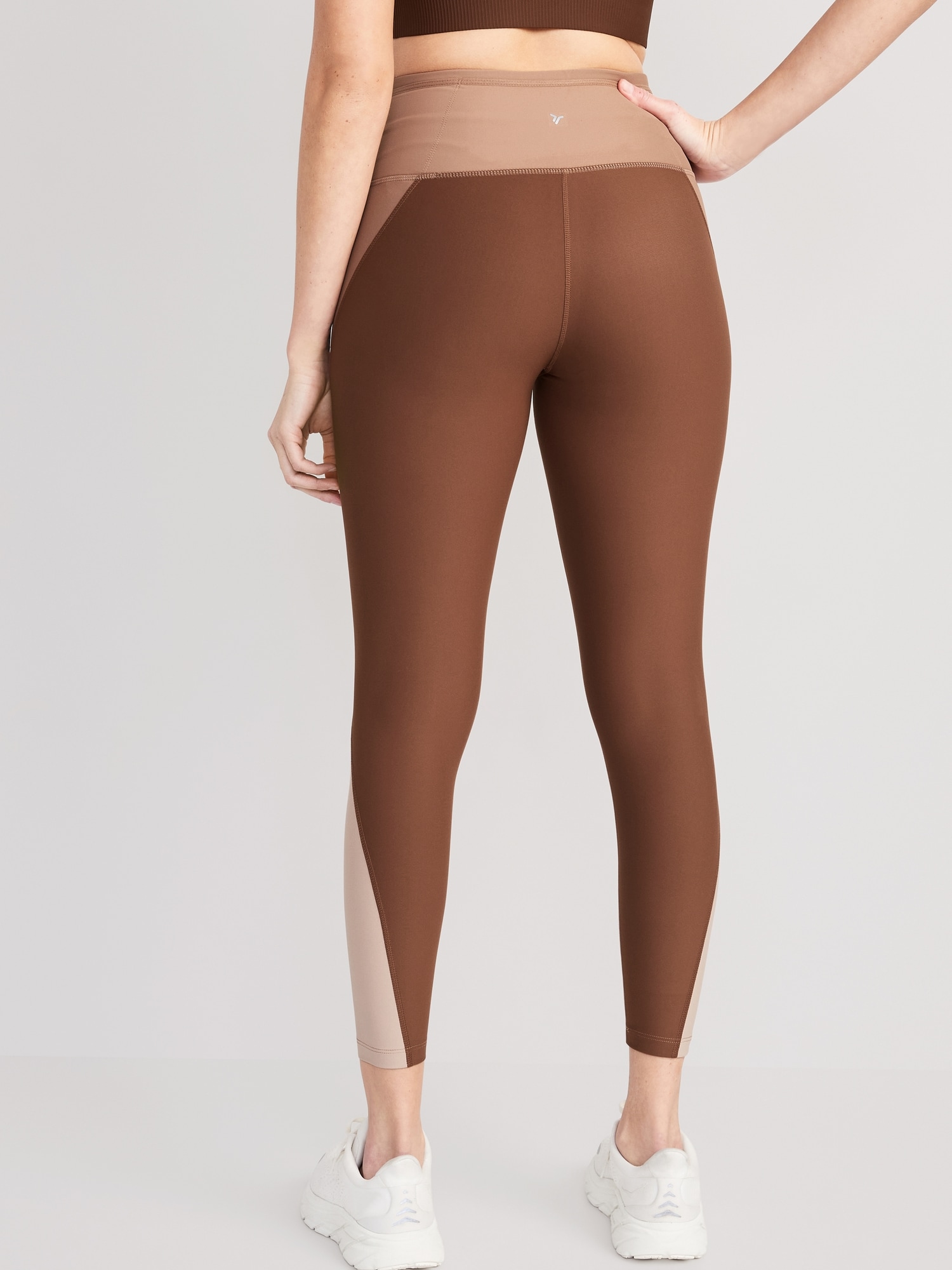 Old Navy - High-Waisted PowerSoft 7/8 Mixed-Fabric Leggings for Women brown
