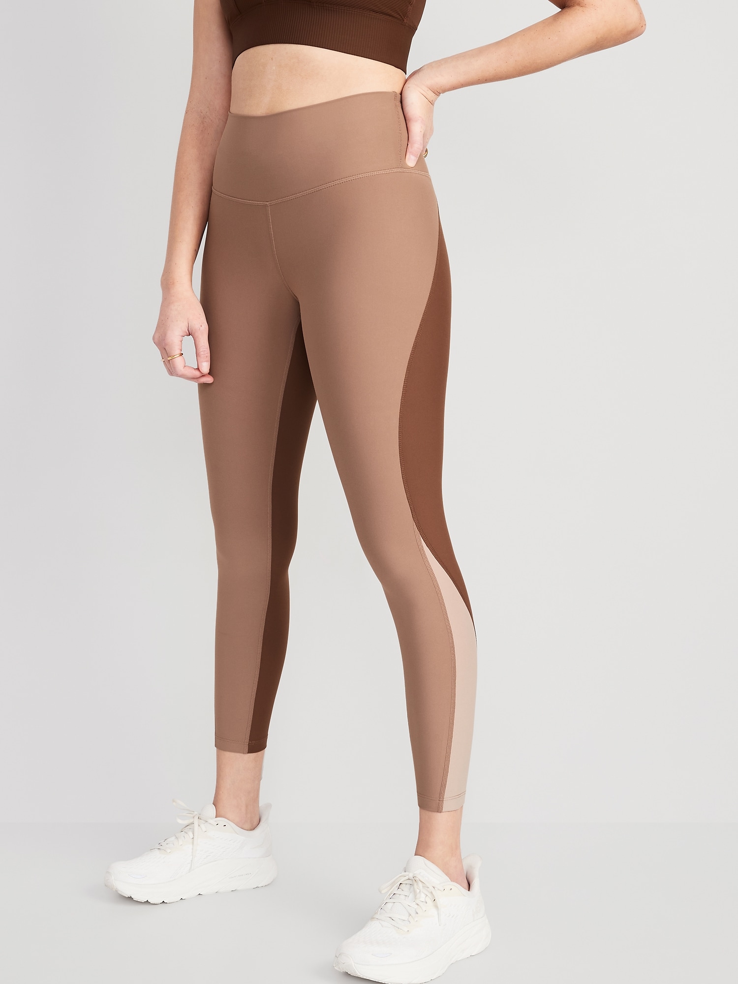 Old Navy High-Waisted PowerSoft Color-Block 7/8-Length Compression Leggings for Women beige. 1