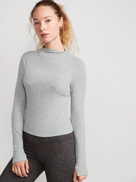 Image number 2 showing, Reversible UltraLite Mock-Neck Rib-Knit Ruched Top