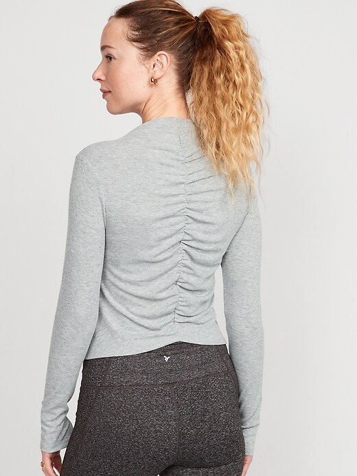 Image number 1 showing, Reversible UltraLite Mock-Neck Rib-Knit Ruched Top