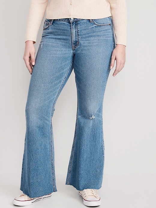 Image number 5 showing, Mid-Rise Cut-Off Super-Flare Jeans