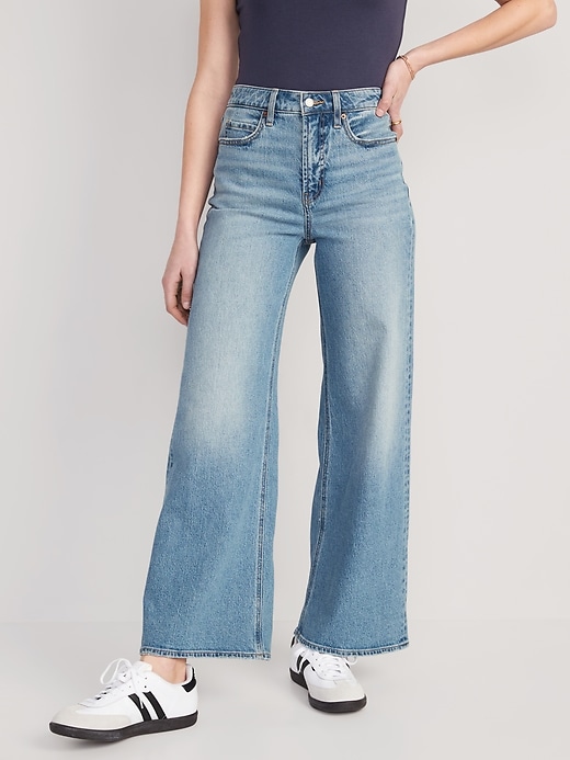Image number 1 showing, Extra High-Waisted A-Line Wide-Leg Jeans