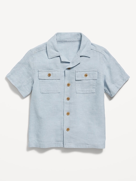 View large product image 1 of 1. Short-Sleeve Linen-Blend Camp Shirt for Toddler Boys