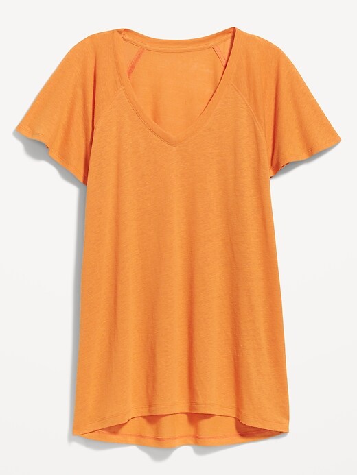 Image number 4 showing, Oversized V-Neck Linen-Blend Tunic T-Shirt