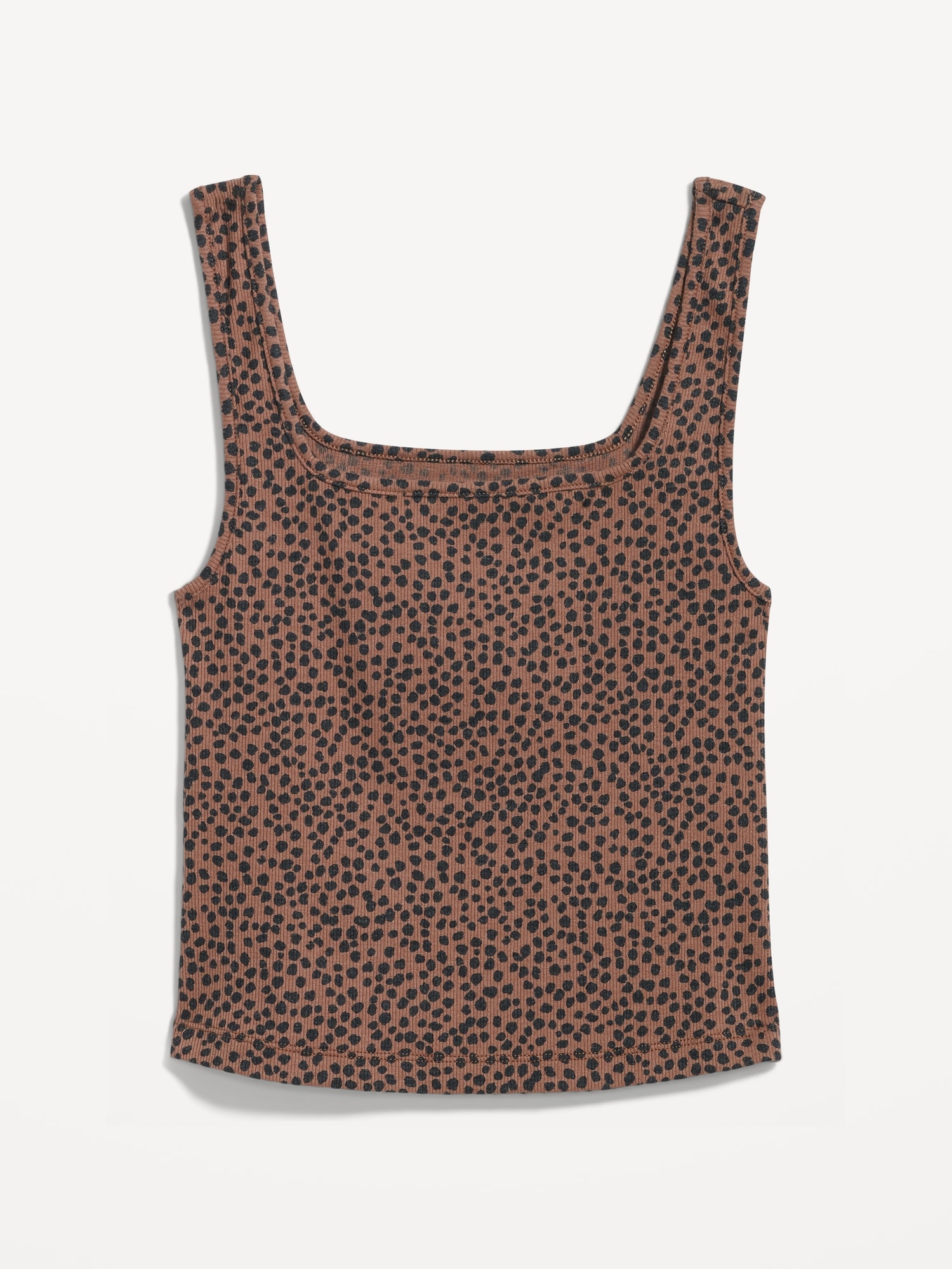 Fitted Printed Square-Neck Ultra-Cropped Rib-Knit Tank Top
