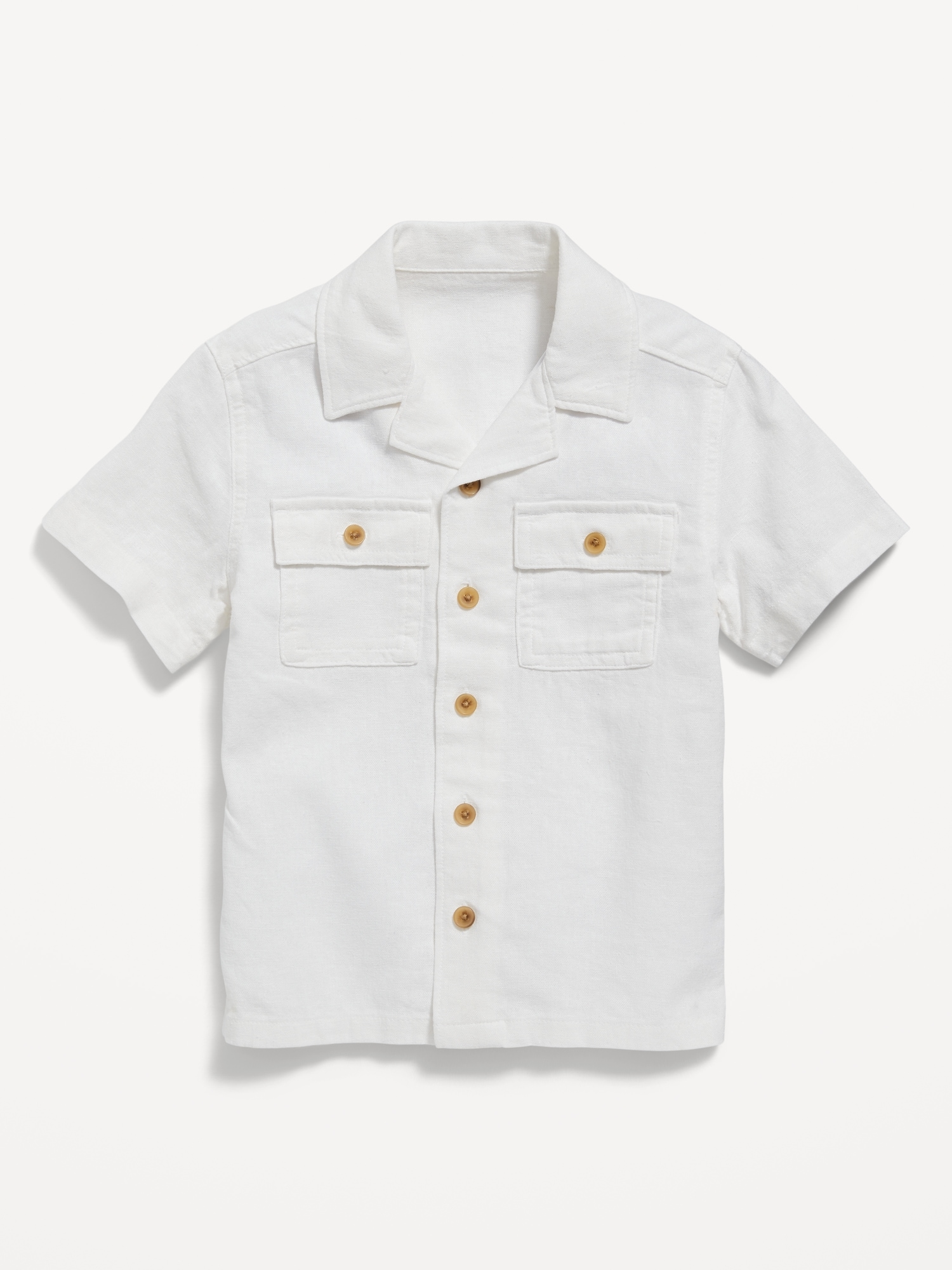 Old Navy Short-Sleeve Linen-Blend Camp Shirt for Toddler Boys white. 1