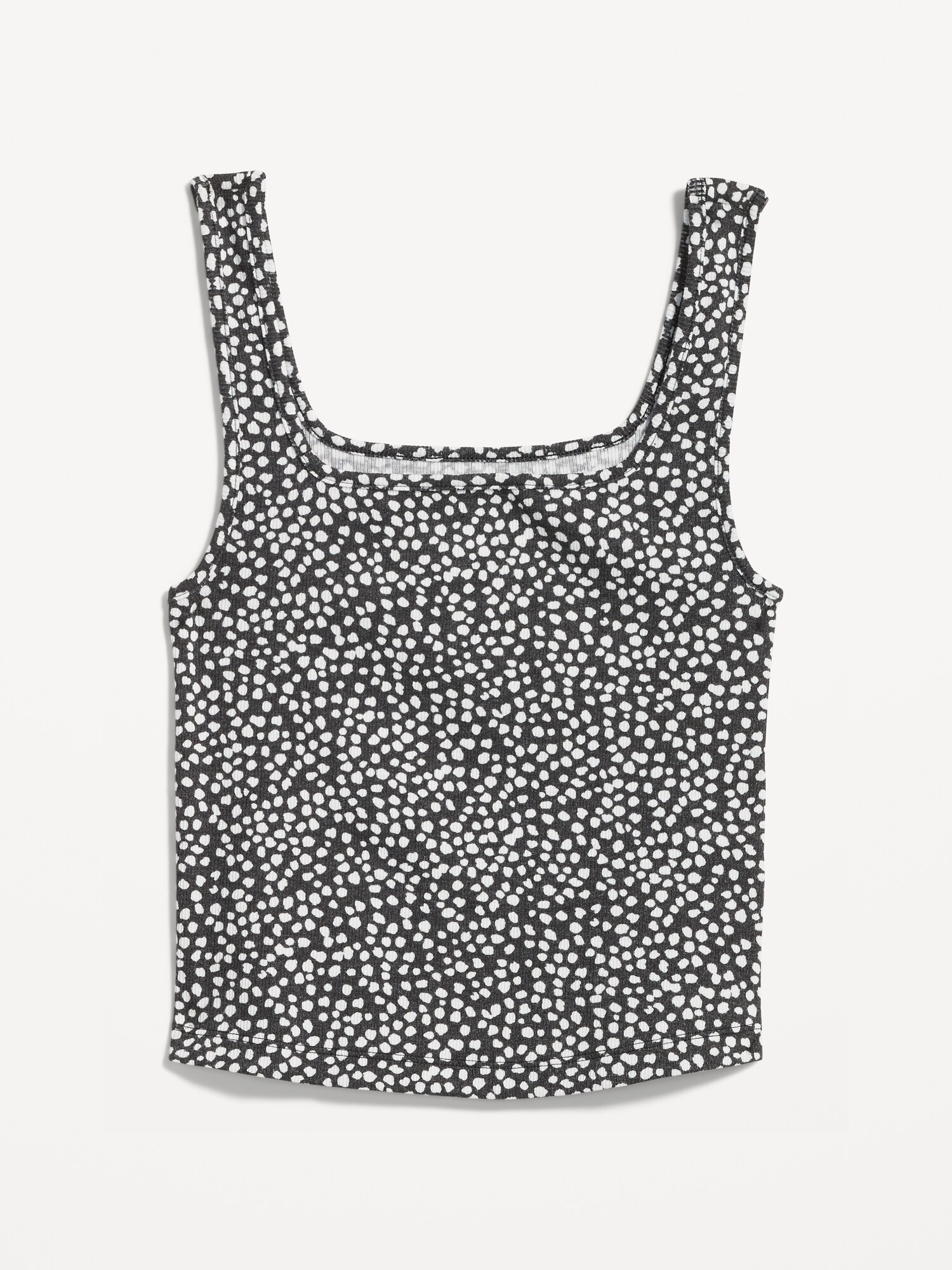 Fitted Printed Square-Neck Ultra-Cropped Rib-Knit Tank Top