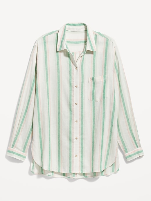 Image number 4 showing, Oversized Striped Linen-Blend Boyfriend Shirt