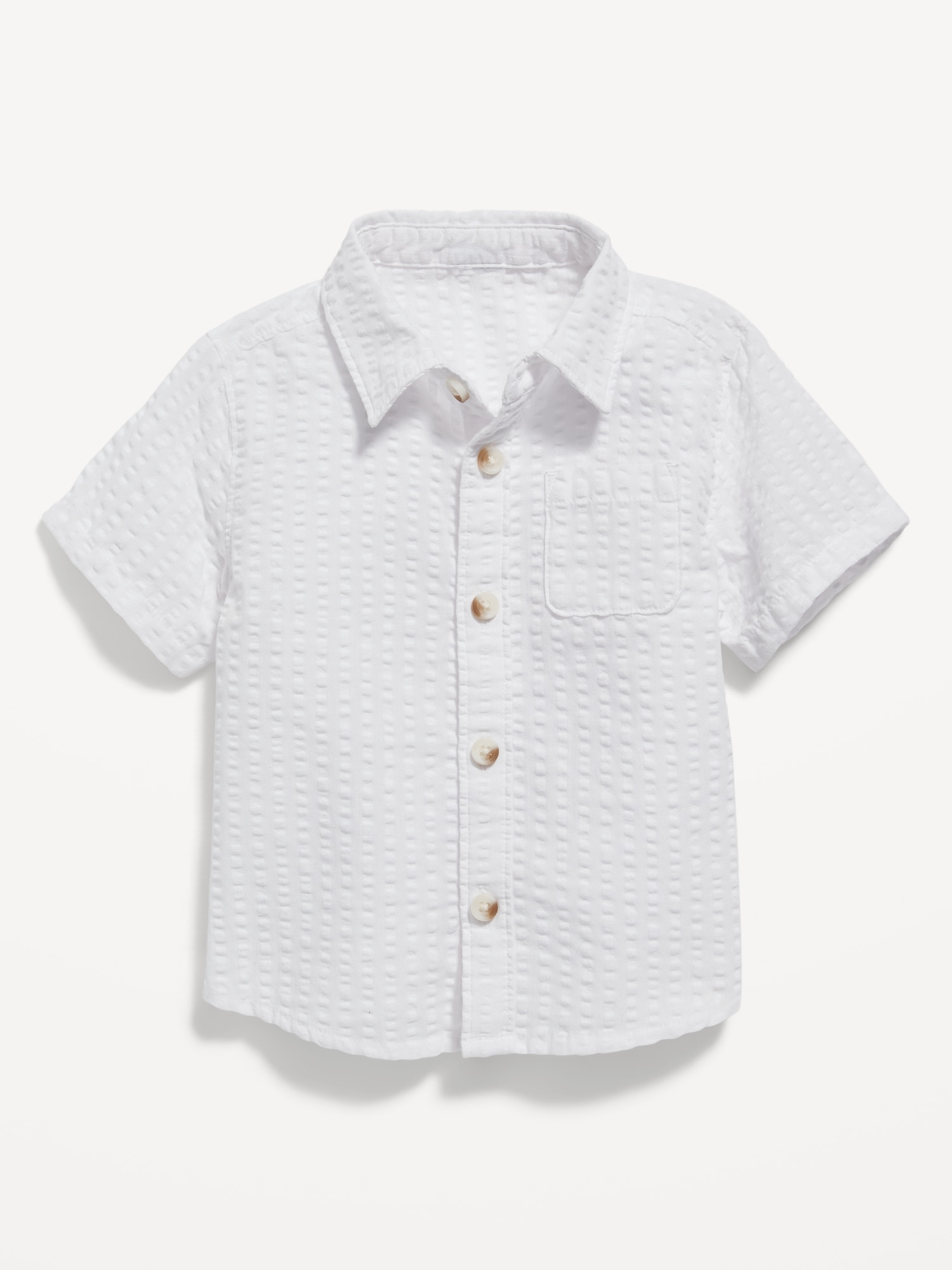 Old Navy Short-Sleeve Textured-Seersucker Camp Shirt for Baby white. 1
