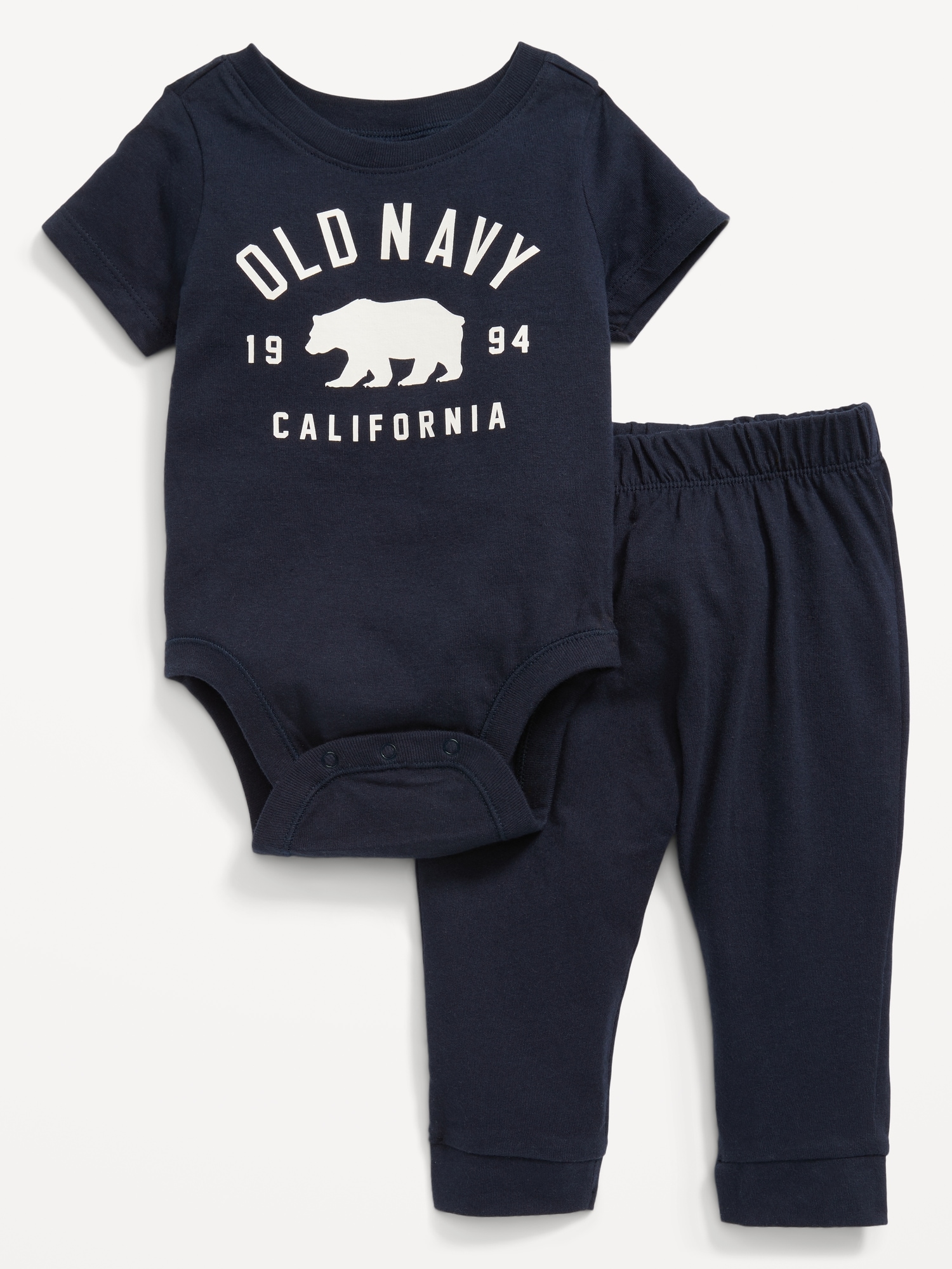 Old Navy Unisex Logo-Graphic Jersey-Knit Bodysuit & Pants Set for Baby blue. 1