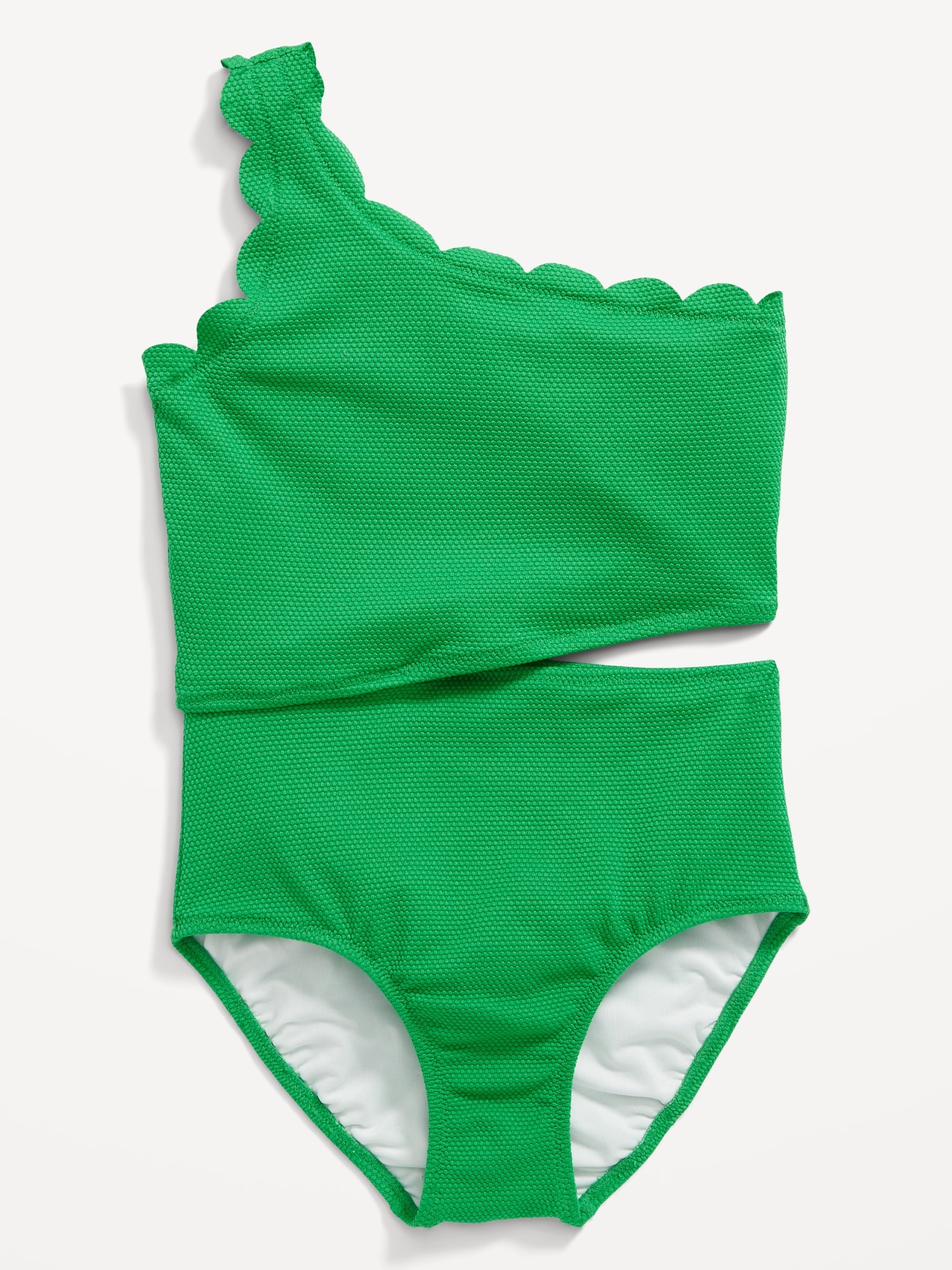 Old Navy Scallop-Trim One-Shoulder One-Piece Swimsuit for Girls green. 1