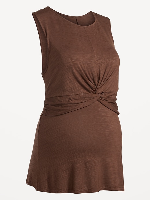 View large product image 2 of 2. Maternity Sleeveless Slub-Knit Twist-Front Double-Layer Nursing T-Shirt