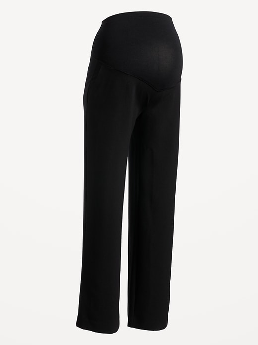 Image number 4 showing, Maternity Full-Panel Textured Taylor Wide-Leg Trouser Suit Pants