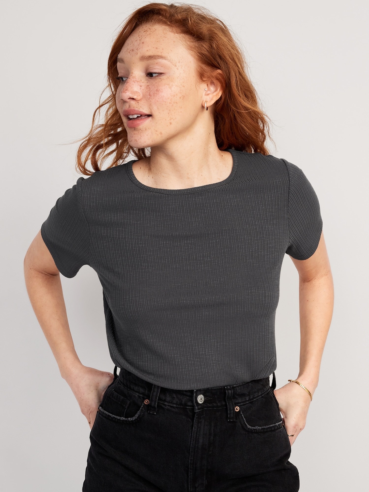 Luxe Ribbed Slub-Knit T-Shirt for Women