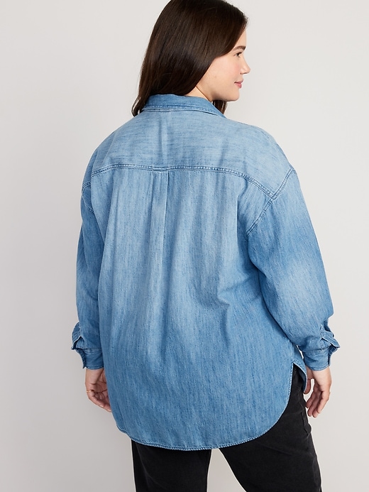 Buy Zilcremo Women Denim Shirt Chambray Collared Jean Shirts Long Sleeve  Pocket Button Down Blouses, Blue, X-Large at Amazon.in