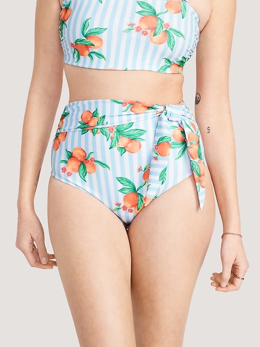 Image number 1 showing, Matching High-Waisted Tie-Waist Bikini Swim Bottoms